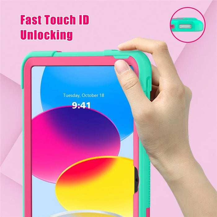 For iPad (2025) / 10.9 (2022) Robot Style Silicone + PC Tablet Case Color Contrast Anti-Fall Kickstand Protective Case - Mint Green / Rose - 3
