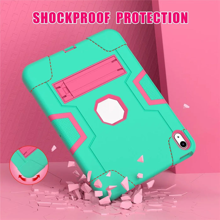 For iPad (2025) / 10.9 (2022) Robot Style Silicone + PC Tablet Case Color Contrast Anti-Fall Kickstand Protective Case - Mint Green / Rose - 6