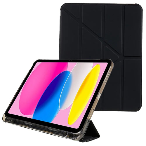 For iPad (2025) / 10.9 (2022) Origami Stand Auto Wake / Sleep Cover PU Leather + TPU Tablet Case with Pencil Holder - Black - 1