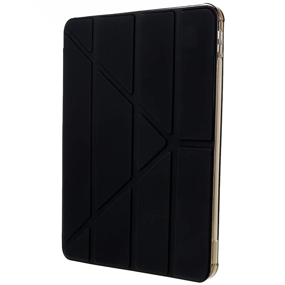 For iPad (2025) / 10.9 (2022) Origami Stand Auto Wake / Sleep Cover PU Leather + TPU Tablet Case with Pencil Holder - Black - 2