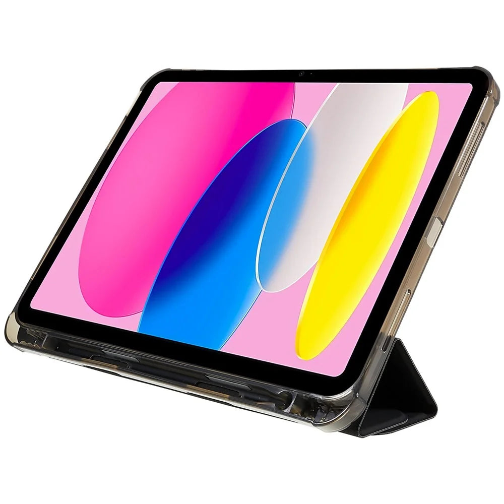 For iPad (2025) / 10.9 (2022) Origami Stand Auto Wake / Sleep Cover PU Leather + TPU Tablet Case with Pencil Holder - Black - 5