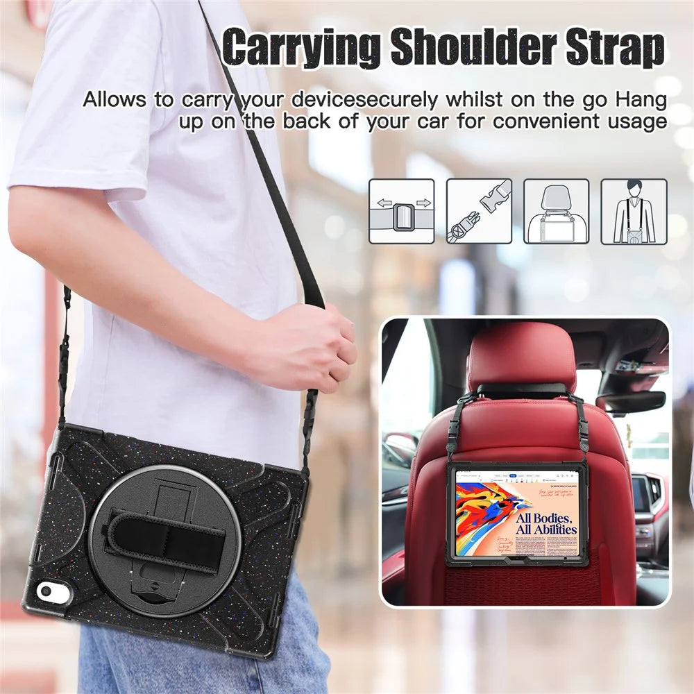 For iPad (2025) / 10.9 (2022) Case PC + Silicone Protective Cover with Hand Strap / Shoulder Strap - Dark Black - 3