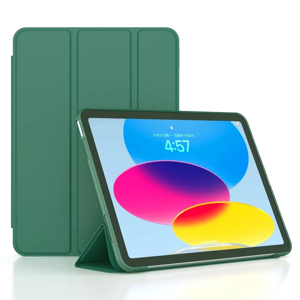 For iPad (2025) / 10.9 (2022) Trifold Stand Tablet Case Auto Wake / Sleep PU Leather Soft TPU Magnetic Shockproof Cover - Green - 1