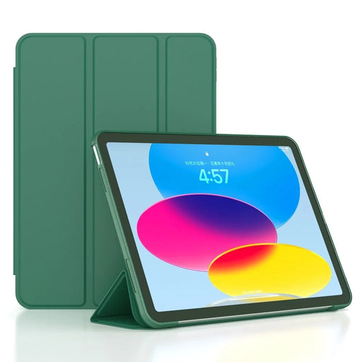 For iPad (2025) / 10.9 (2022) Trifold Stand Tablet Case Auto Wake / Sleep PU Leather Soft TPU Magnetic Shockproof Cover - Green - 1