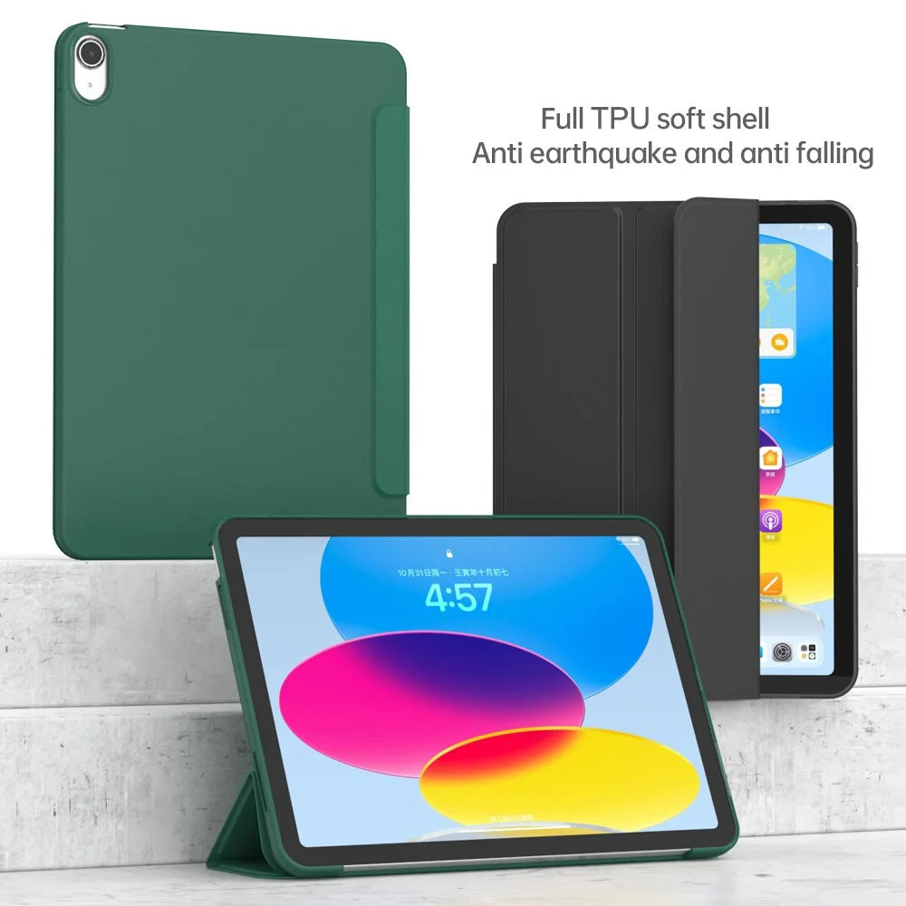For iPad (2025) / 10.9 (2022) Trifold Stand Tablet Case Auto Wake / Sleep PU Leather Soft TPU Magnetic Shockproof Cover - Green - 2