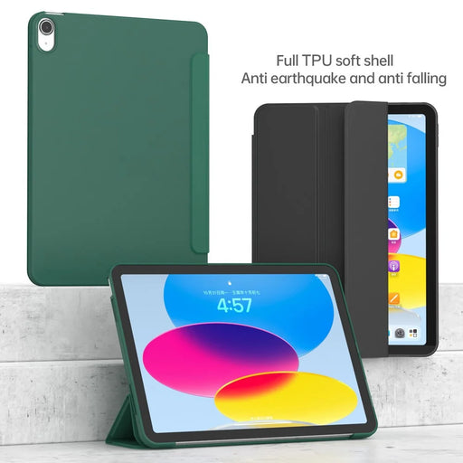 For iPad (2025) / 10.9 (2022) Trifold Stand Tablet Case Auto Wake / Sleep PU Leather Soft TPU Magnetic Shockproof Cover - Green - 2
