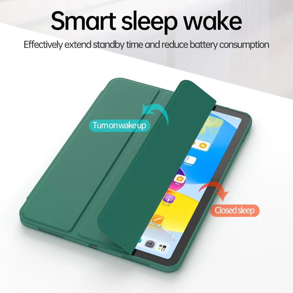 For iPad (2025) / 10.9 (2022) Trifold Stand Tablet Case Auto Wake / Sleep PU Leather Soft TPU Magnetic Shockproof Cover - Green - 3