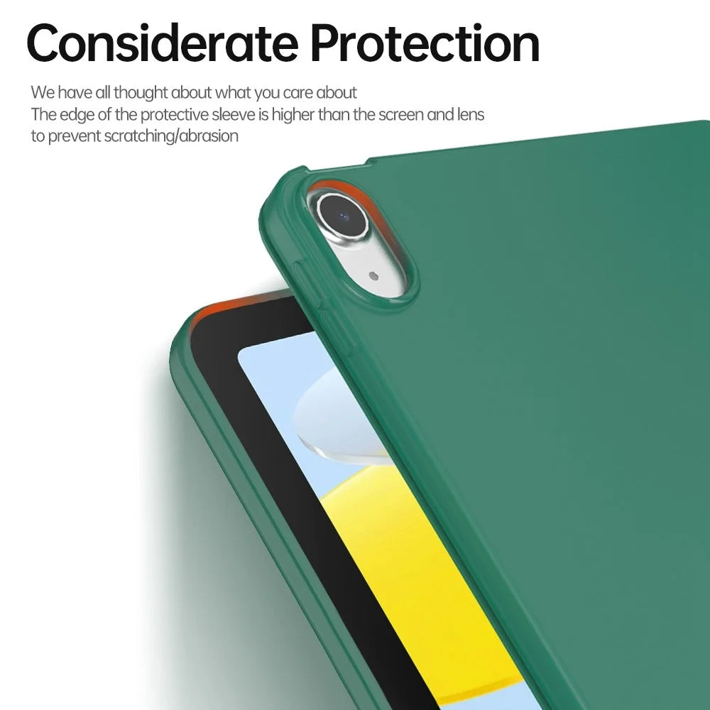 For iPad (2025) / 10.9 (2022) Trifold Stand Tablet Case Auto Wake / Sleep PU Leather Soft TPU Magnetic Shockproof Cover - Green - 5