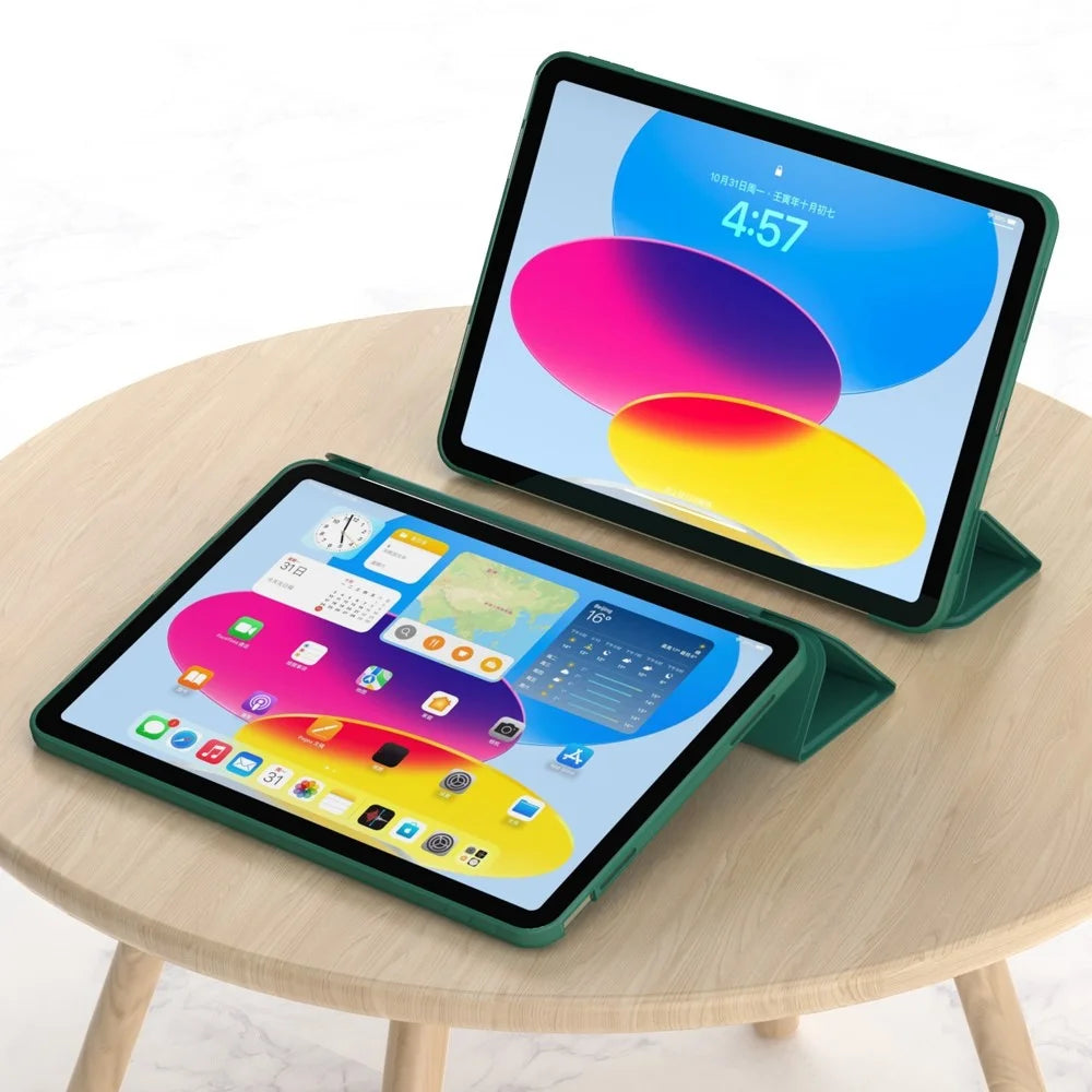 For iPad (2025) / 10.9 (2022) Trifold Stand Tablet Case Auto Wake / Sleep PU Leather Soft TPU Magnetic Shockproof Cover - Green - 6