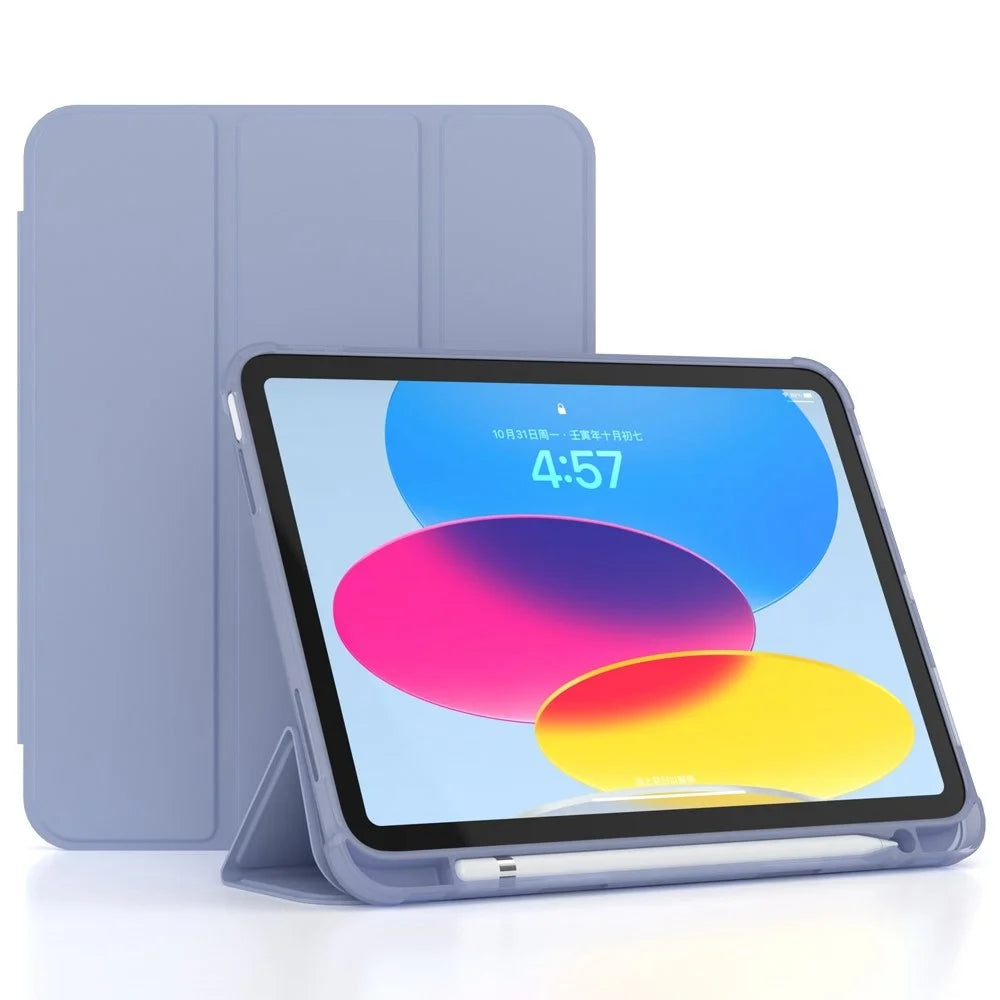 For iPad (2025)/10.9 (2022) Cover PU Leather Tri-fold Stand Tablet Case with Pen Slot - Purple - 1