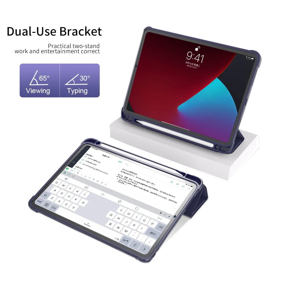 For iPad (2025)/10.9 (2022) Cover PU Leather Tri-fold Stand Tablet Case with Pen Slot - Purple - 2