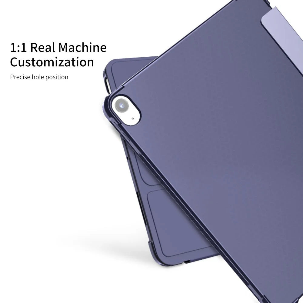 For iPad (2025)/10.9 (2022) Cover PU Leather Tri-fold Stand Tablet Case with Pen Slot - Purple - 3