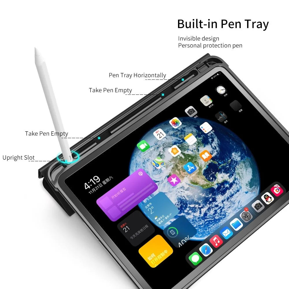 For iPad (2025)/10.9 (2022) Cover PU Leather Tri-fold Stand Tablet Case with Pen Slot - Purple - 5