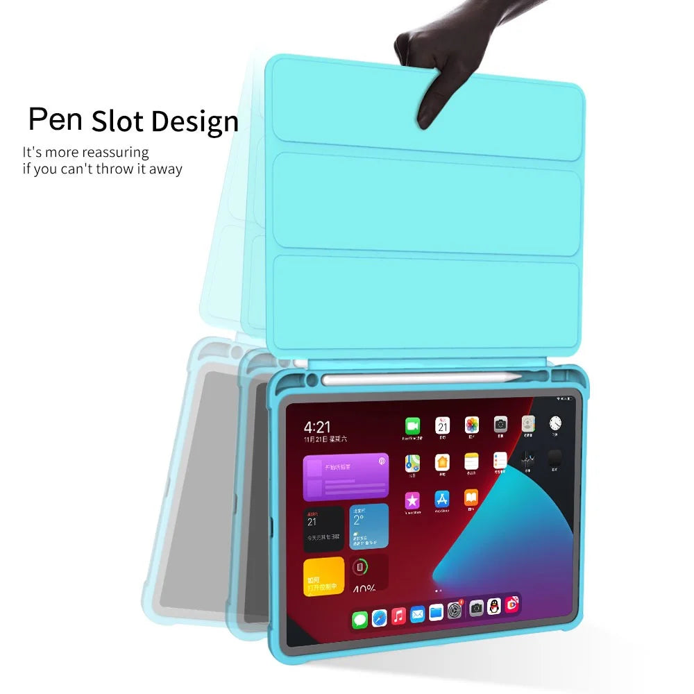 For iPad (2025)/10.9 (2022) Cover PU Leather Tri-fold Stand Tablet Case with Pen Slot - Purple - 7