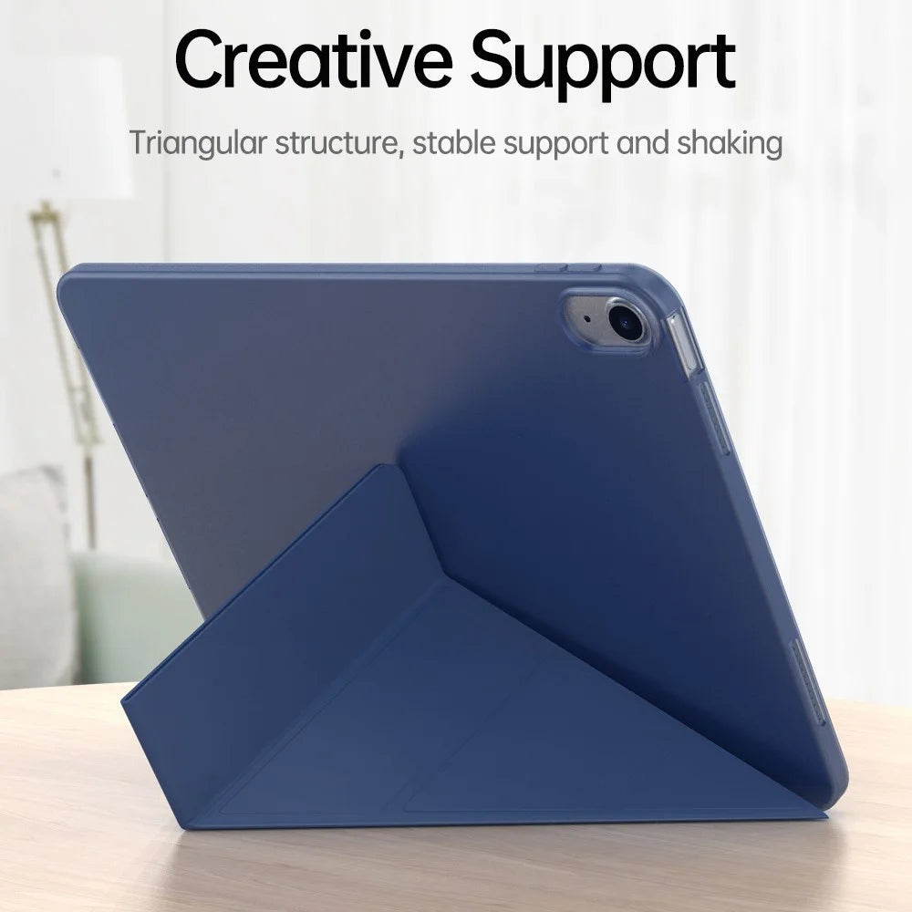 For iPad (2025) / 10.9 (2022) Origami Stand PU Leather + TPU Protective Case Tablet Drop-Proof Cover - Dark Blue - 3