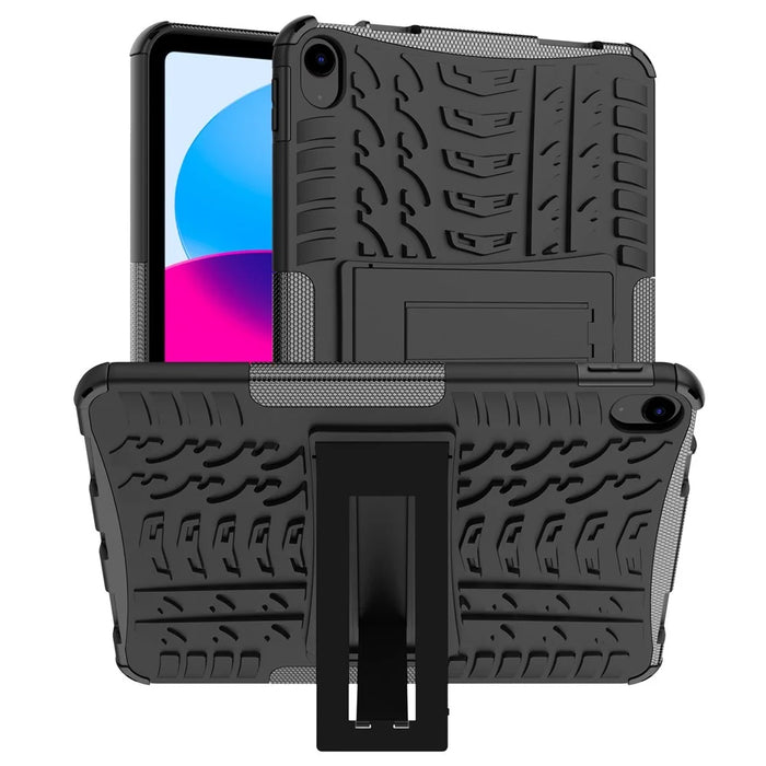 For iPad (2025)/iPad 10.9 (2022) Tablet Case Tire Texture Kickstand TPU + PC Protective Cover - Black - 1