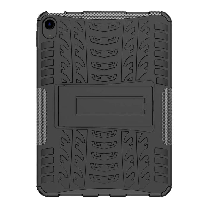 For iPad (2025)/iPad 10.9 (2022) Tablet Case Tire Texture Kickstand TPU + PC Protective Cover - Black - 2