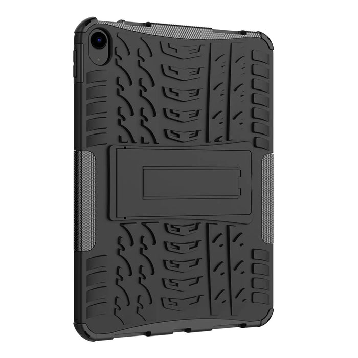 For iPad (2025)/iPad 10.9 (2022) Tablet Case Tire Texture Kickstand TPU + PC Protective Cover - Black - 3