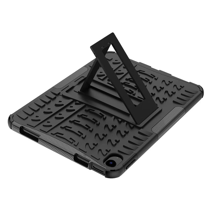 For iPad (2025)/iPad 10.9 (2022) Tablet Case Tire Texture Kickstand TPU + PC Protective Cover - Black - 6