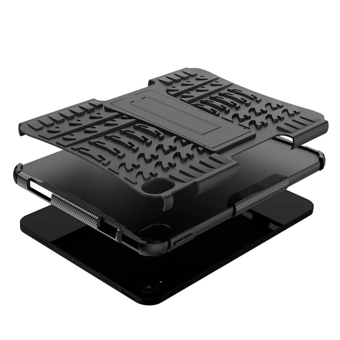 For iPad (2025)/iPad 10.9 (2022) Tablet Case Tire Texture Kickstand TPU + PC Protective Cover - Black - 7
