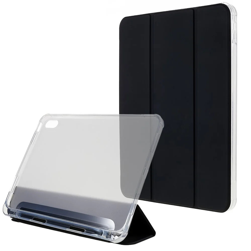 For iPad (2025) / 10.9 (2022) Tablet Case Stand PU Leather TPU Back Cover with Pencil Holder - Black - 1