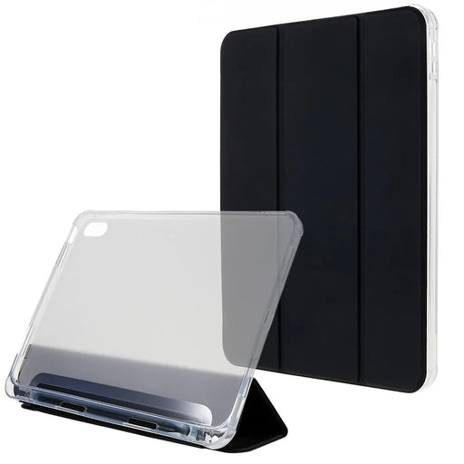 For iPad (2025) / 10.9 (2022) Tablet Case Stand PU Leather TPU Back Cover with Pencil Holder - Black - 1
