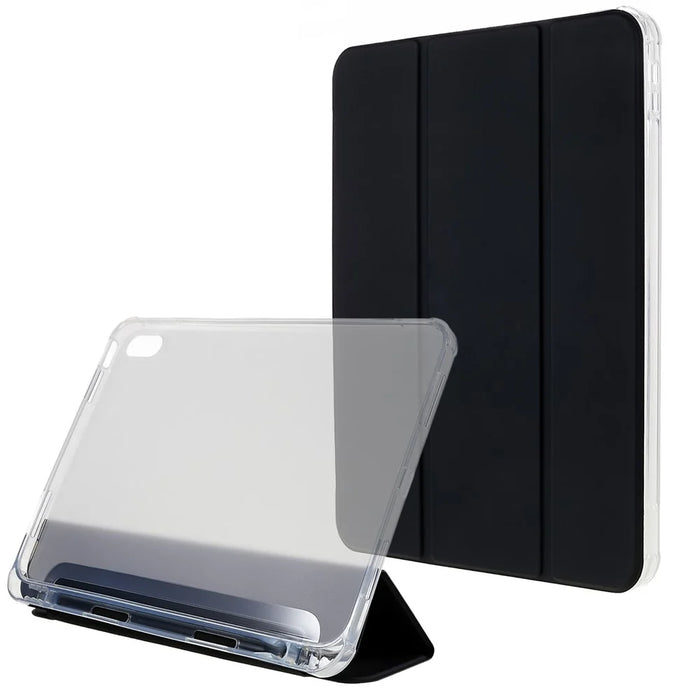 For iPad (2025) / 10.9 (2022) Tablet Case Stand PU Leather TPU Back Cover with Pencil Holder - Black - 1