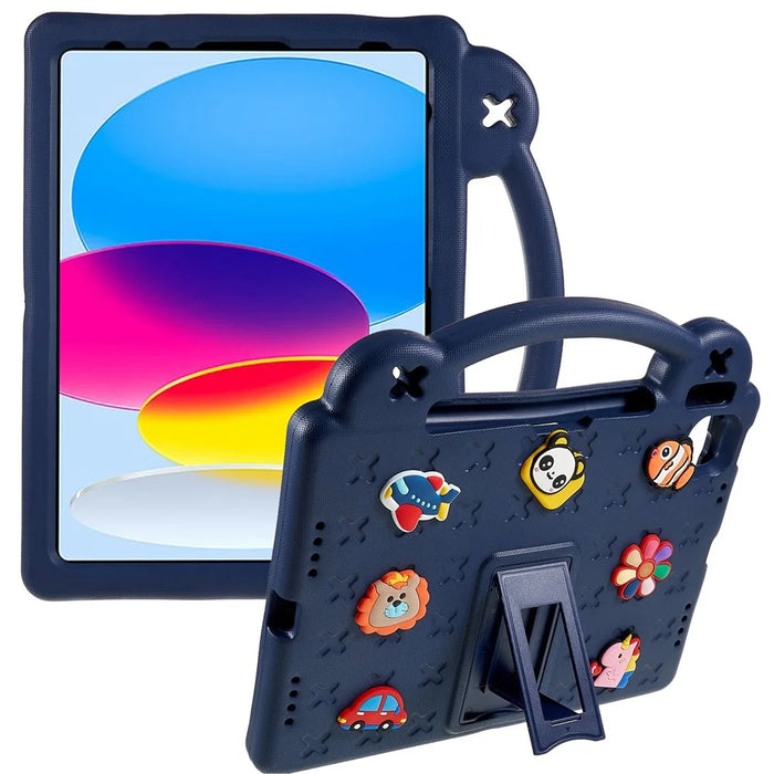 For iPad (2025) / 10.9 (2022) Tablet Cover Dropproof EVA Protective Case with Kickstand - Navy Blue - 1