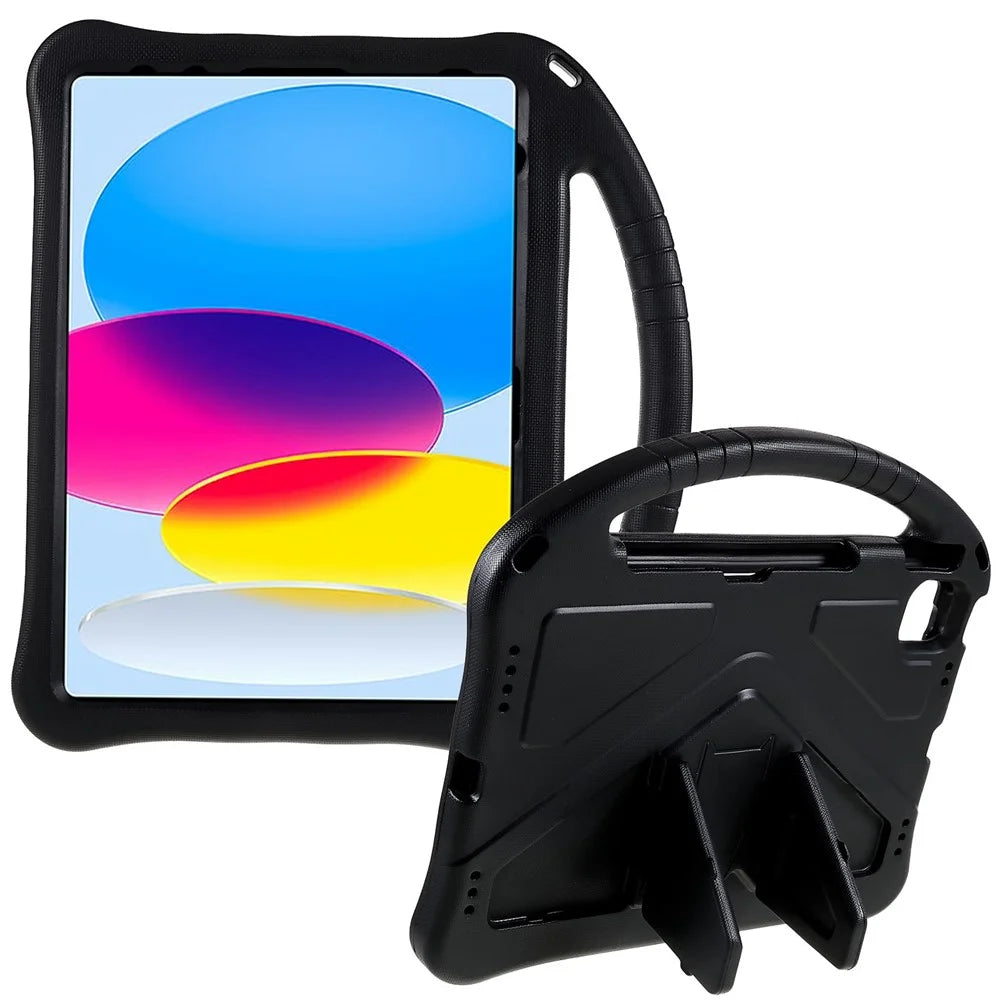For iPad (2025) / 10.9 (2022) EVA Rugged Shockproof Tablet Cover Convertible Handle Kickstand Protective Kids Case - Black - 1