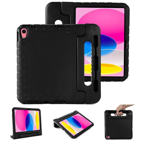 For iPad (2025) / iPad 10.9 (2022) EVA Tablet Case Shockproof Protective Cover with Handle and Foldable Kickstand - Black - 1