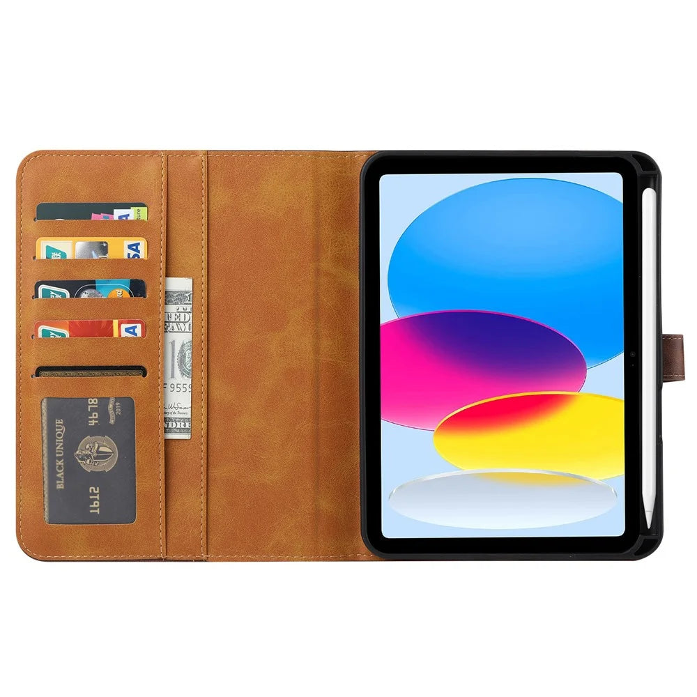 For iPad (2025) / 10.9 (2022) Outer Card Slot Design PU Leather Tablet Case Magnetic Clasp Wallet Stand Anti-Scratch Cover with Pen Slot - Black - 2