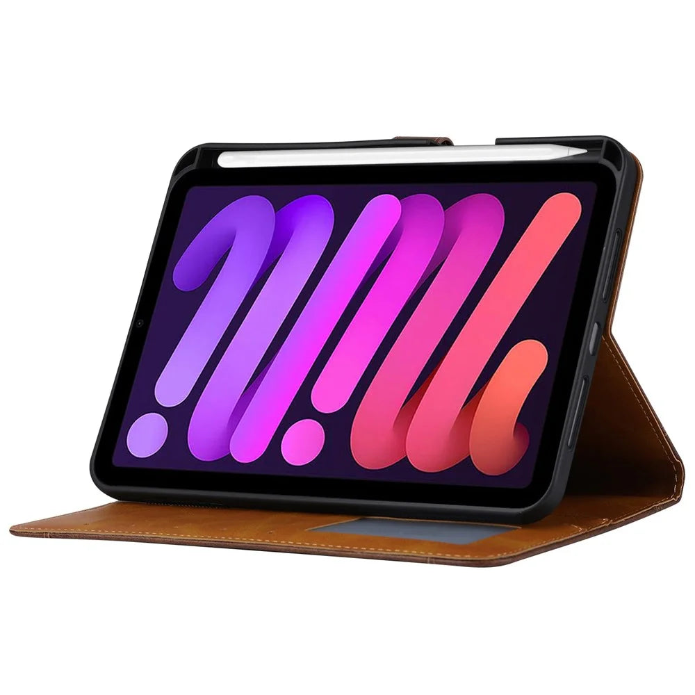 For iPad (2025) / 10.9 (2022) Outer Card Slot Design PU Leather Tablet Case Magnetic Clasp Wallet Stand Anti-Scratch Cover with Pen Slot - Black - 3