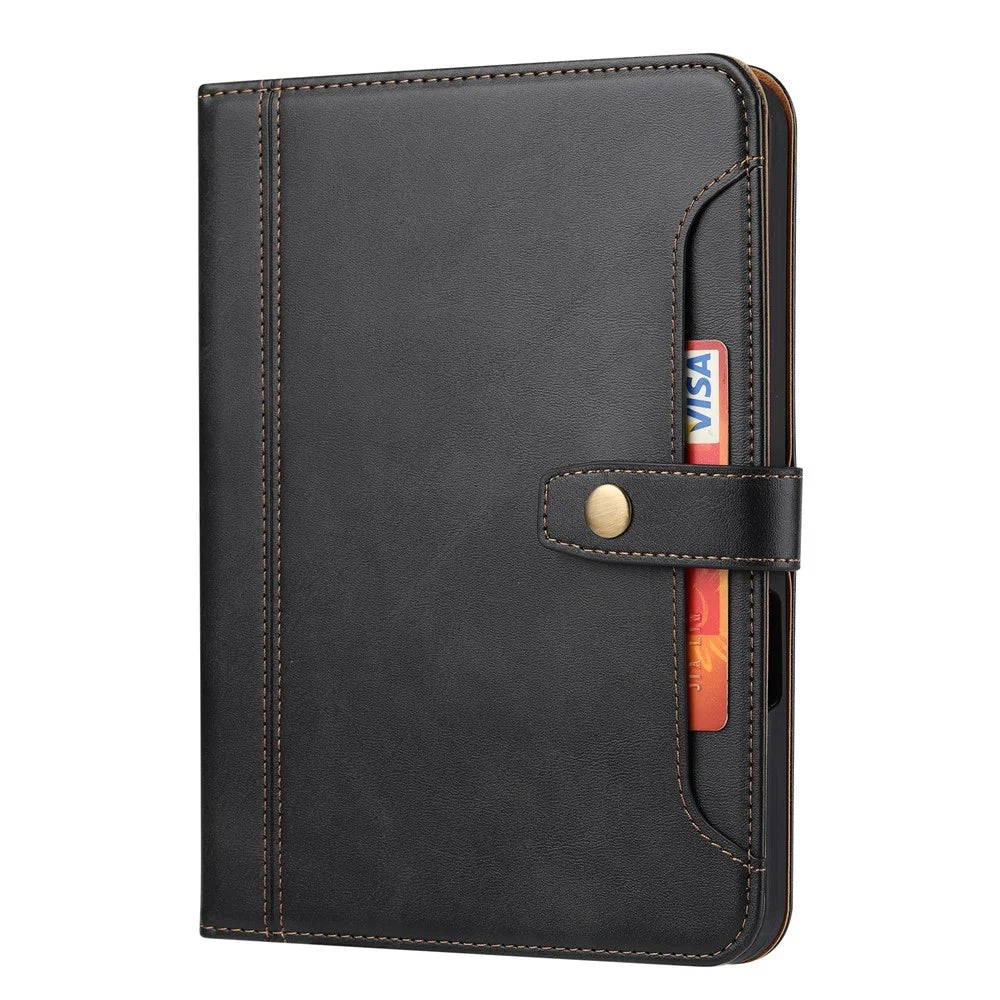 For iPad (2025) / 10.9 (2022) Outer Card Slot Design PU Leather Tablet Case Magnetic Clasp Wallet Stand Anti-Scratch Cover with Pen Slot - Black - 4