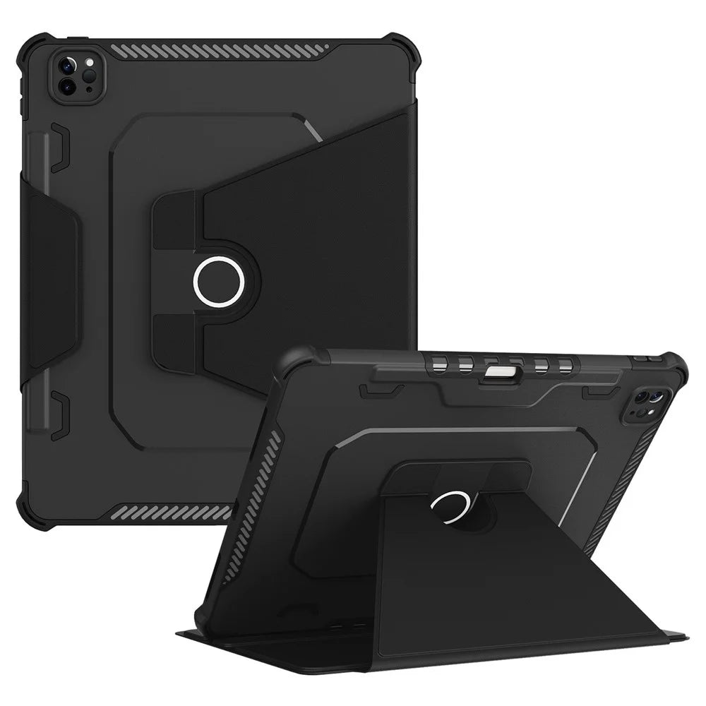 For iPad Pro 12.9 (2022) / (2021) / (2020) 360-Degree Rotation Armor Leather Tablet Cover Auto Wake / Sleep Anti-drop Anti-scratch Stand Case - Black - 1