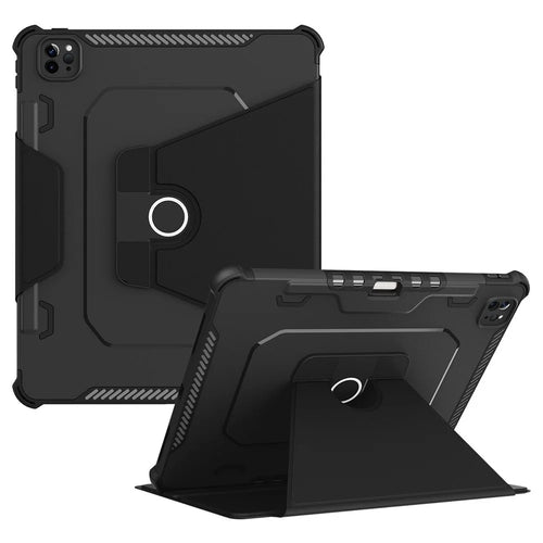 For iPad Pro 12.9 (2022) / (2021) / (2020) 360-Degree Rotation Armor Leather Tablet Cover Auto Wake / Sleep Anti-drop Anti-scratch Stand Case - Black - 1