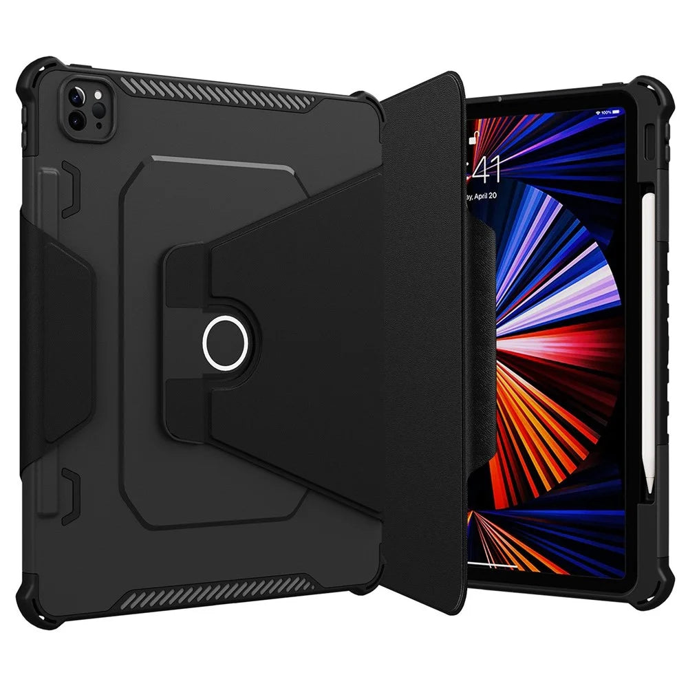 For iPad Pro 12.9 (2022) / (2021) / (2020) 360-Degree Rotation Armor Leather Tablet Cover Auto Wake / Sleep Anti-drop Anti-scratch Stand Case - Black - 7