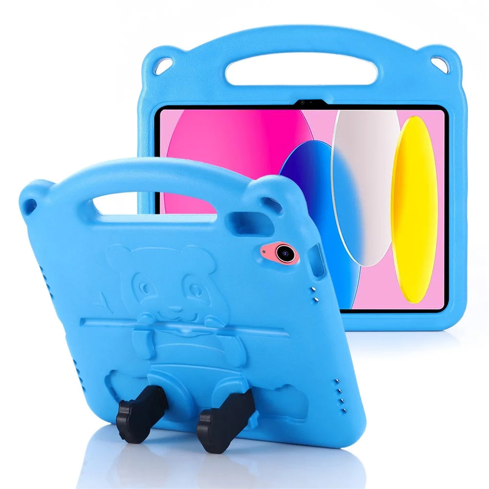 For iPad (2025) / 10.9 (2022) Cartoon Panda EVA Tablet Case Kickstand Hand Grip Shock-Absorbing Protective Cover - Blue - 1