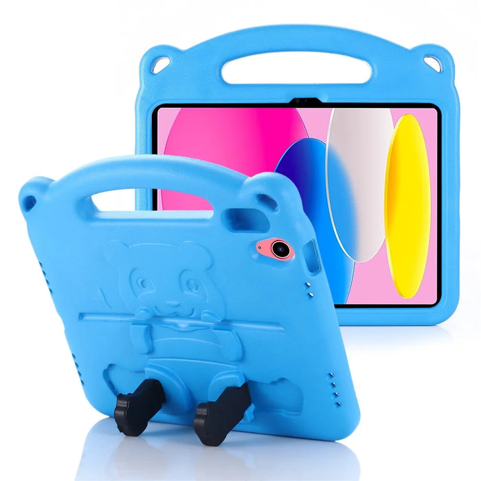 For iPad (2025) / 10.9 (2022) Cartoon Panda EVA Tablet Case Kickstand Hand Grip Shock-Absorbing Protective Cover - Blue - 1