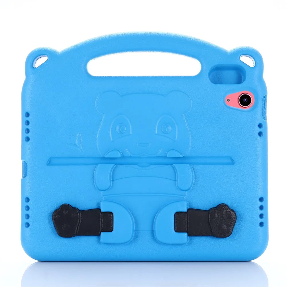 For iPad (2025) / 10.9 (2022) Cartoon Panda EVA Tablet Case Kickstand Hand Grip Shock-Absorbing Protective Cover - Blue - 3