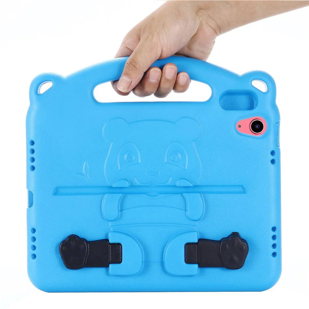 For iPad (2025) / 10.9 (2022) Cartoon Panda EVA Tablet Case Kickstand Hand Grip Shock-Absorbing Protective Cover - Blue - 7