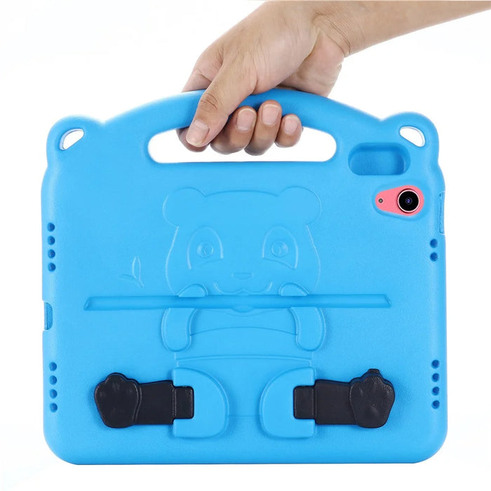 For iPad (2025) / 10.9 (2022) Cartoon Panda EVA Tablet Case Kickstand Hand Grip Shock-Absorbing Protective Cover - Blue - 7