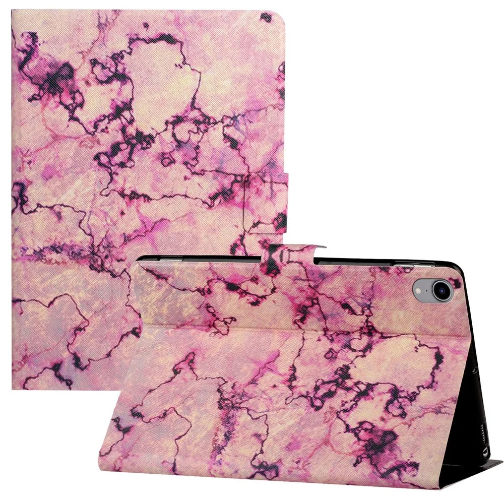 For iPad (2025) / 10.9 (2022) Pattern Printing PU Leather Tablet Case Card Holder Stand Cover with Auto Wake / Sleep Function - Pink Marble - 1