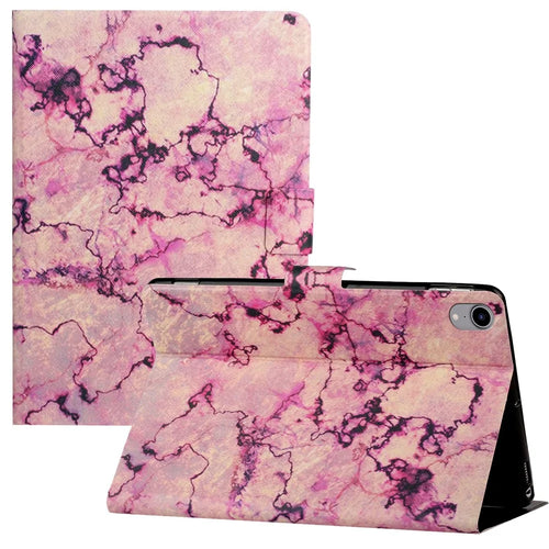 For iPad (2025) / 10.9 (2022) Pattern Printing PU Leather Tablet Case Card Holder Stand Cover with Auto Wake / Sleep Function - Pink Marble - 1