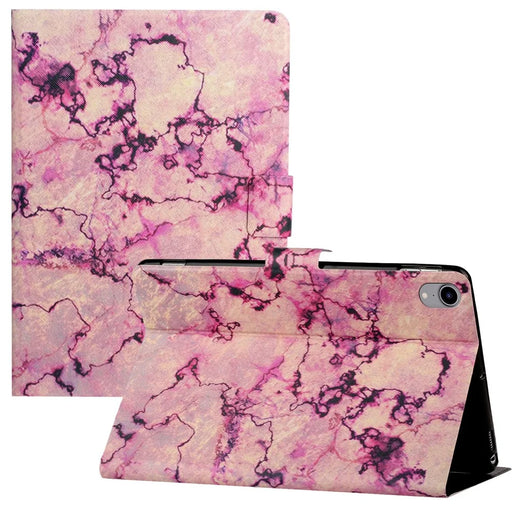 For iPad (2025) / 10.9 (2022) Pattern Printing PU Leather Tablet Case Card Holder Stand Cover with Auto Wake / Sleep Function - Pink Marble - 1