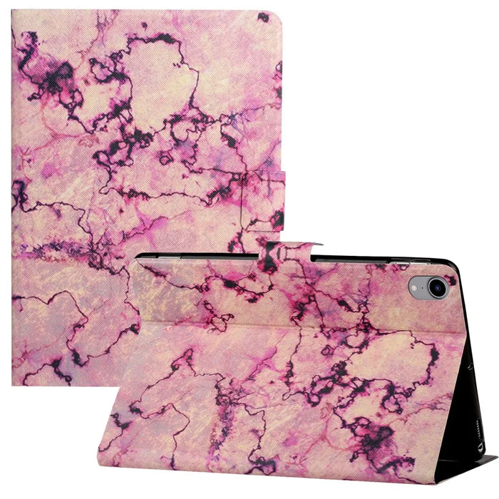 For iPad (2025) / 10.9 (2022) Pattern Printing PU Leather Tablet Case Card Holder Stand Cover with Auto Wake / Sleep Function - Pink Marble - 1
