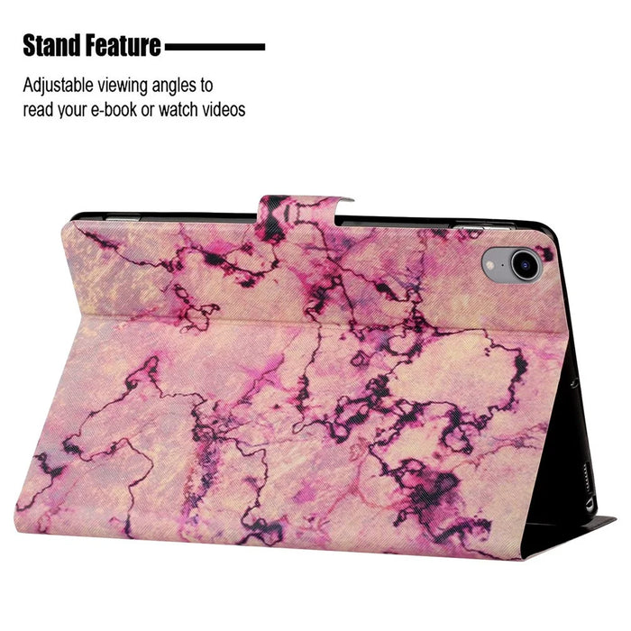 For iPad (2025) / 10.9 (2022) Pattern Printing PU Leather Tablet Case Card Holder Stand Cover with Auto Wake / Sleep Function - Pink Marble - 4