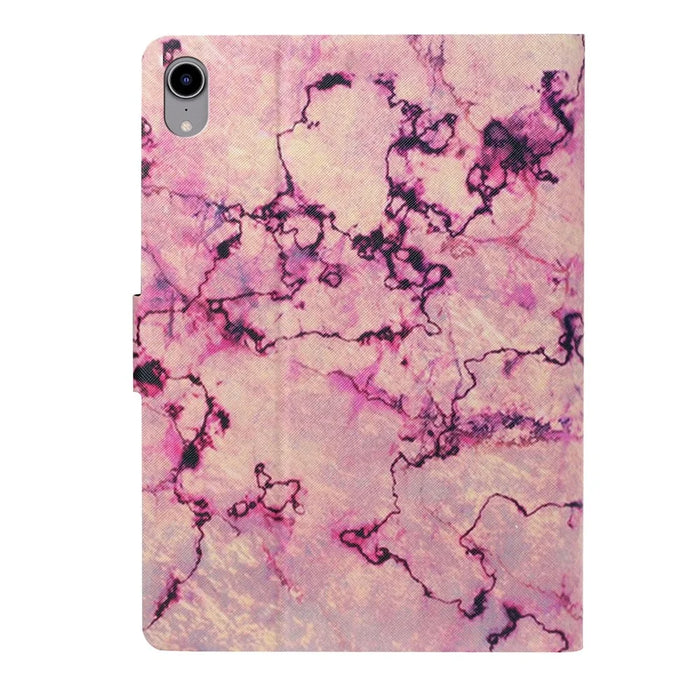 For iPad (2025) / 10.9 (2022) Pattern Printing PU Leather Tablet Case Card Holder Stand Cover with Auto Wake / Sleep Function - Pink Marble - 7