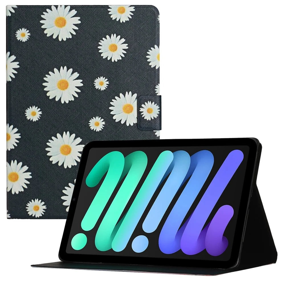 For iPad (2025) / 10.9 (2022) Stand Card Holder Pattern Printing Tablet Cover PU Leather Auto Wake / Sleep Anti-Drop Case - Daisy - 1