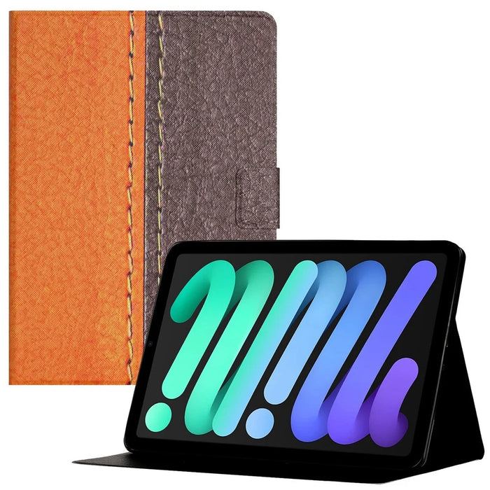 For iPad (2025) / 10.9 (2022) PU Leather Bi-Color Splicing Tablet Case Folding Stand Cover with Card Holder - Orange - 1