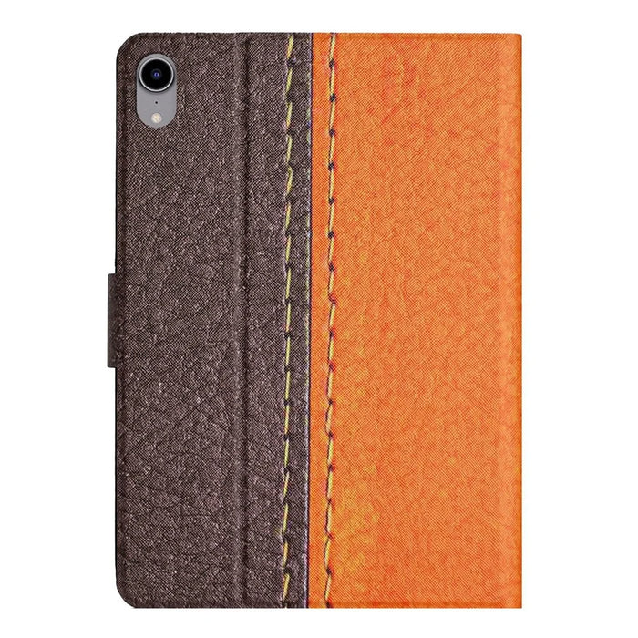For iPad (2025) / 10.9 (2022) PU Leather Bi-Color Splicing Tablet Case Folding Stand Cover with Card Holder - Orange - 5